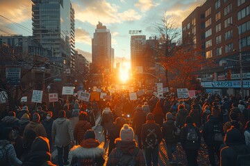 People protesting in the city streets because of election fraud - obrazy, fototapety, plakaty