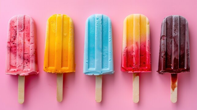 Ice cream sticks on pastel colors background