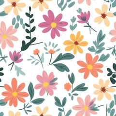 Beautifull colored floral pattern on plaid background