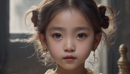 Fototapeta premium happy little asian girl, little child, children's emotions, portrait of children asian chil