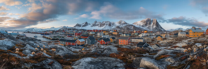 Great City in the World Evoking Nuuk in Greenland - obrazy, fototapety, plakaty