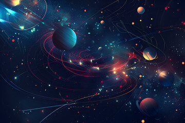Abstract space background with planets, stars and nebula. 