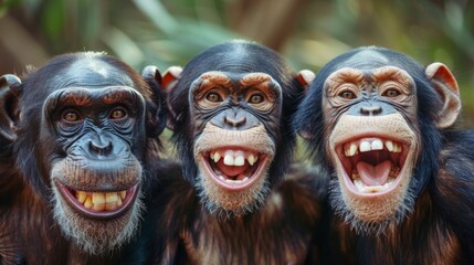 Chimpanzee and Bonobo smiling generative ai - obrazy, fototapety, plakaty