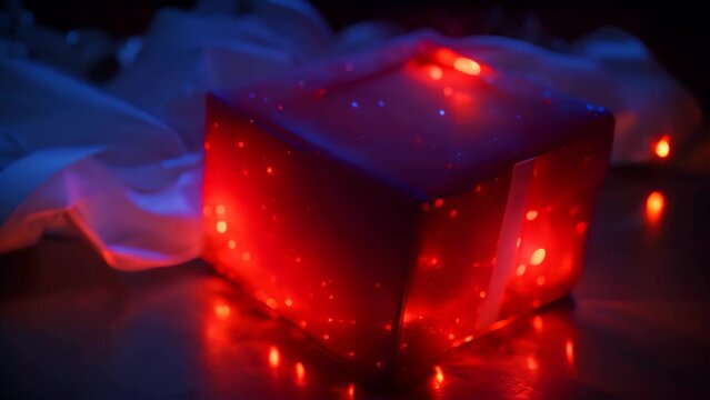 A captivating image of a glowing cube adorned with a heart, representing love and illumination, ideal for gifting or embellishing any space, A light-up LED Valentine's Day gift box, AI Generated
