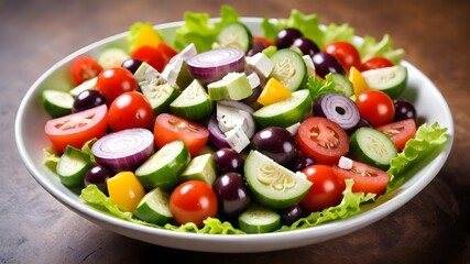 Greek salad vibrant colors bright summer photo hyper realistic high definition sharp. - Powered by Adobe