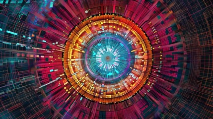 Secure encryption visualized through a kaleidoscope of colors, protecting digital data transmissions