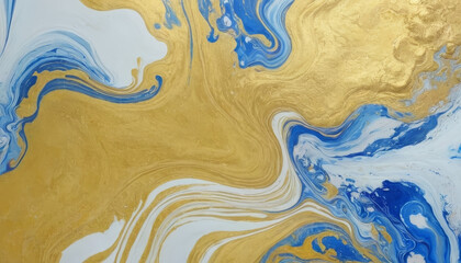 This abstract painting prominently showcases a blend of gold and blue colors, creating a striking visual contrast. - obrazy, fototapety, plakaty