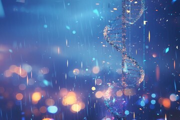 Abstract DNA structure on a blurred background with bright elements, Deoxyribonucleic acid macromolecule