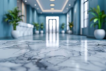 Marble table top with blur hospital clinic medical stylish interior background - Powered by Adobe