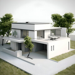 3d rendering of modern cozy house with garage and pool for sale or rent.