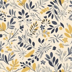 Seamless leaf pattern. Brown beige leaves and sprouts. Illustrated background.