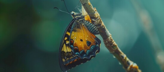 Butterfly Emerging from Chrysalis A Captivating Moment in the Cycle of Life - obrazy, fototapety, plakaty