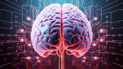 Neon abstract cyber intelligence health artificial brain digital concept pink science technology