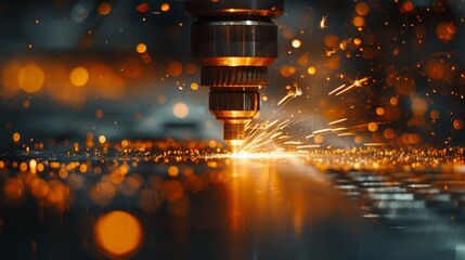 Close-up of a laser machine engraving on metal.