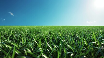 Obraz premium A vibrant, super realistic image featuring a lush, green lawn under the clear blue sky of a perfect day.