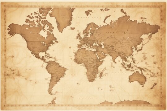 World map, A vintage map of the world in sepia tones, AI generated