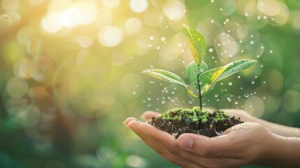 Water, hand for growing trees, concept protect the environment. generative ai