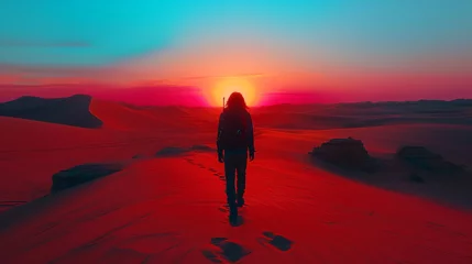 Papier Peint photo autocollant Rouge violet sunset over the desert 