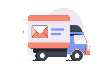 Mail service. Mail delivery service that are available for people. Truck cart with envelope mail postal service vector illustration design Web icon