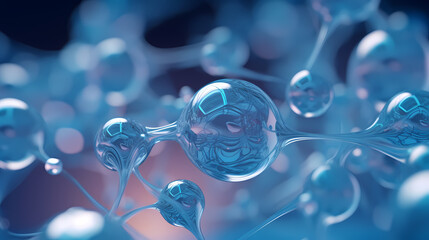 Macro of blue liquid molecules with water atoms