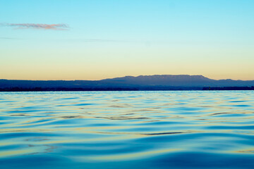 Fototapeta premium Blue hour light and colour from surface level of harbour