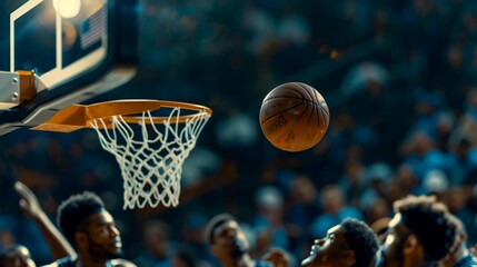 Breakthrough Moment: A Game-Winning Three-Pointer - This image captures the split second a basketball arcs beautifully towards the hoop for a game-winning three-pointer.
