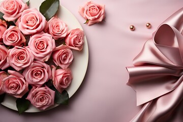 minimalistic design Table decor concept for Mother's Day. - obrazy, fototapety, plakaty