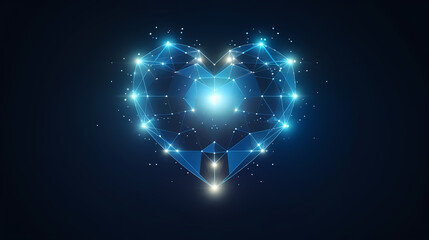 Geometric glowing Heart icon from lines isolated blue on blue background