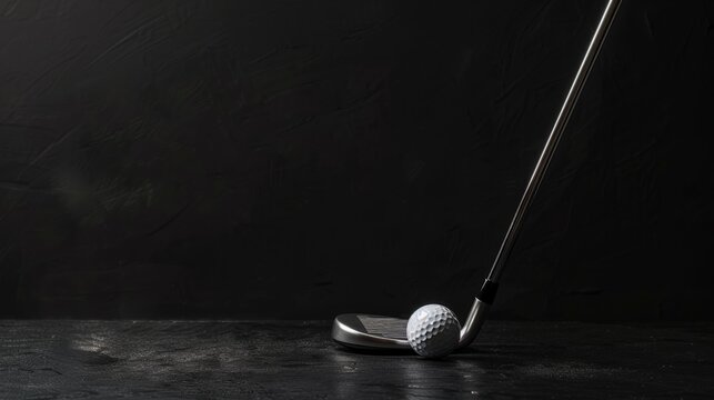 golf club and golf ball, dark background generative ai