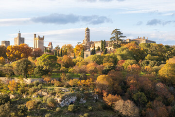 Uzès city of Art and History, general view in autumn. Photography taken in France - obrazy, fototapety, plakaty