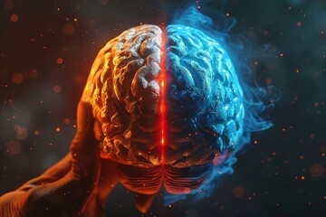 The concept of the human brain. The right creative hemisphere versus the left logical hemisphere. Education, science and medical abstract background - obrazy, fototapety, plakaty