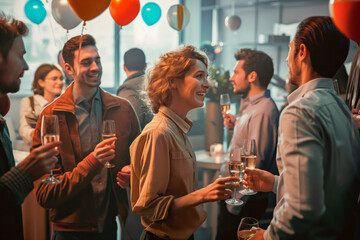 Party at the office. Confident businessmen celebrate victories.