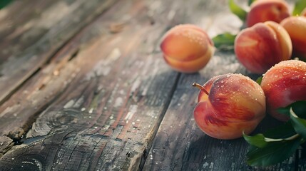 Peach natural food sound eating regimen on wooden background