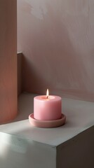Fototapeta na wymiar pink decorative candle burns.