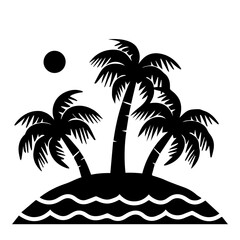 Palm trees silhouette on island vector illustration. - 776240528