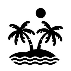 Palm trees silhouette on island vector illustration.
