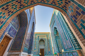 The Kusam-ibn-Abbas Mausoleum at the Shah-i-Zinda in Samarkand. - 776240746