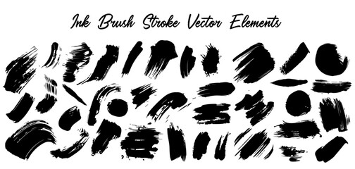 Grunge artistic ink brush strokes vector set. - 776241186