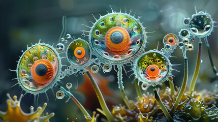 Hyper-detailed microscopic organisms, showcasing the beauty hidden in the unseen world. 