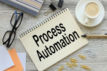 process automation text on the page near a cup of coffee