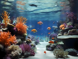 Fototapeta na wymiar coral reef and fishes aquarium life 