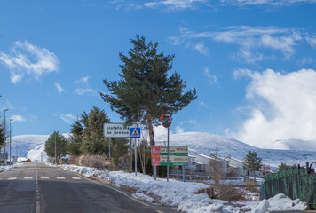 Plataforma de Gredos road sign, Hoyos del Espino, Avila, Spain