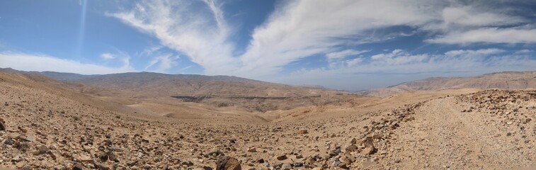 Fototapeta premium Jordan Trail from Um Qais to Aqaba, beautiful mountains,rocks and desert panorama landscape view during this long distance trail 