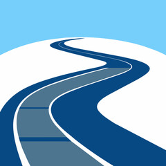curved road with white and blue
