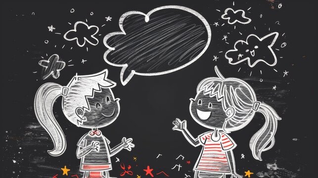 Children talking with speech bubbles, hand drawing style generative ai