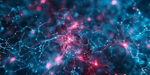 Abstract banner in blue red color as ai intelegence and neuronal red, computing and neural networ AI-generated Image - obrazy, fototapety, plakaty