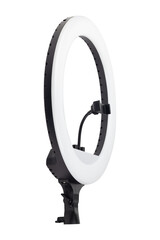 LED ring light with phone holder isolated from background