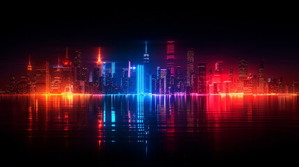 Minimalistic neon cityscape silhouettes, depicting the heartbeat of a bustling metropolis. 