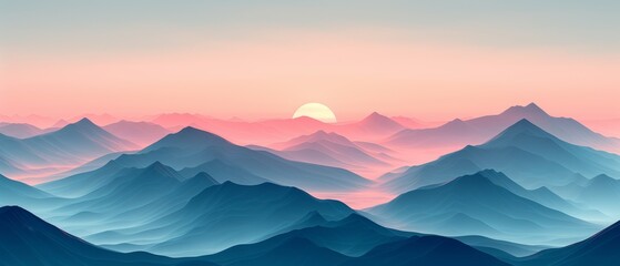 An abstract mountain range, rendered in clean geometric lines and subdued colors, evoking a sense of quiet majesty - obrazy, fototapety, plakaty