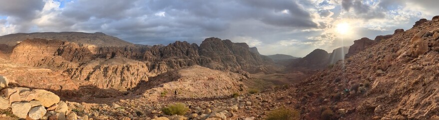 Fototapeta na wymiar Jordan Trail from Um Qais to Aqaba, beautiful mountains,rocks and desert panorama landscape view during this long distance trail 